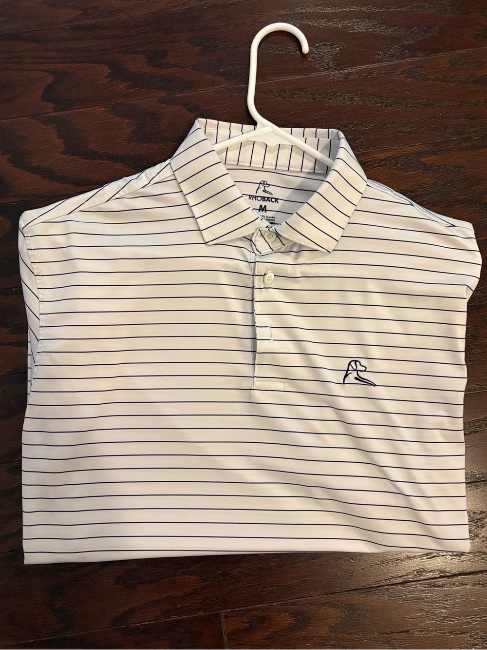 Rhoback White Polo with Thin Navy Stripes